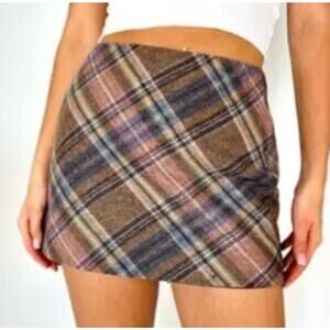 Gap Pink Gray Plaid Wool Mini Skirt Sz 8 Tall M Academia Clueless Preppy School